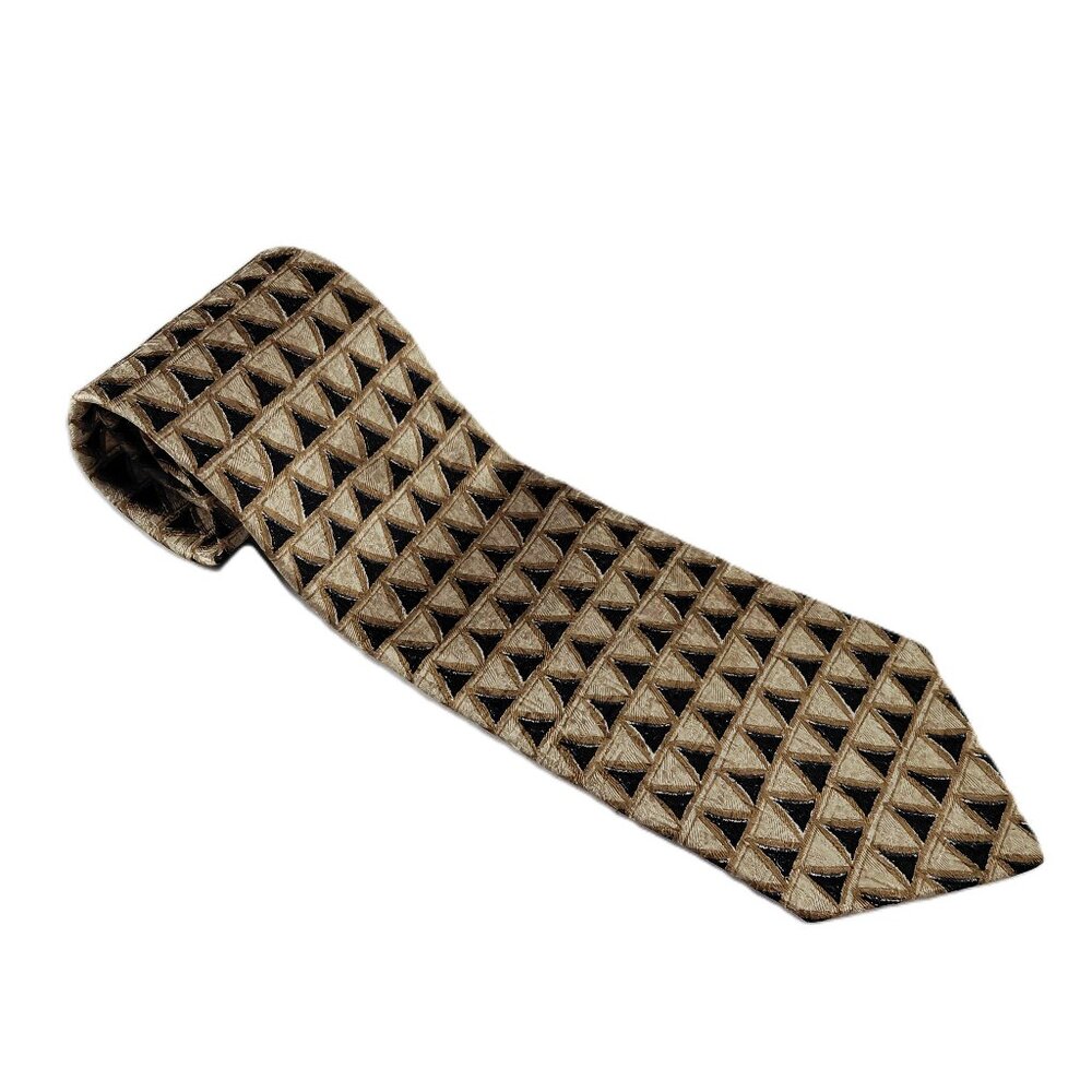 Studio by Fumagalli's Wide Width Men's Tie Gold Black Triangle Print 100% Silk
